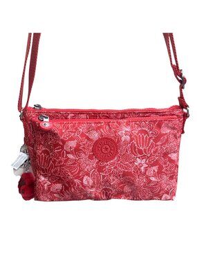 Kipling Mikaela Fresh Batik Floral Red Crossbody Bag Keychain NEW Red Paisley
